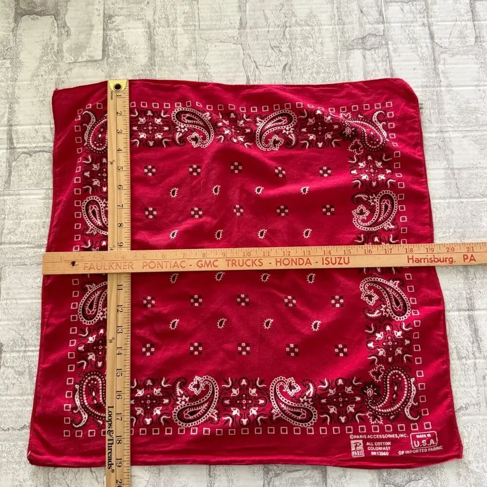 VTG Paris Accesories Bandanna Made In USA Red Paisley Cotton Americana Biker